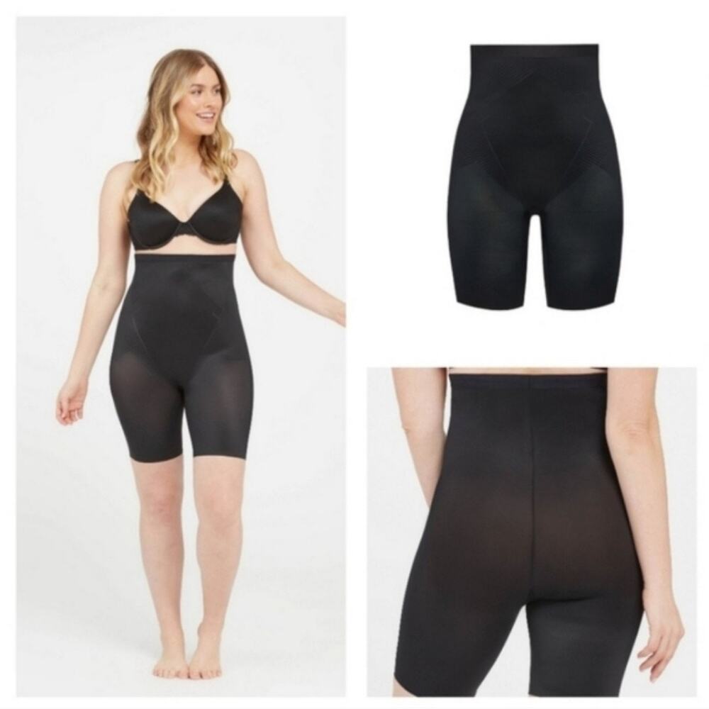 SPANX Thinstincts 2.0 High-Waisted Mid-Thigh Short in Black size Medium 38020